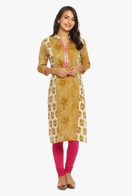 Soch Mustard Printed Cotton Kurta Soch Mustard Printed Cotton Kurta