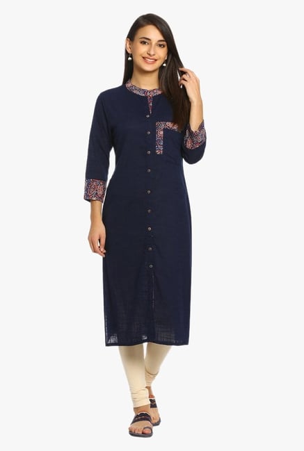Soch Navy Textured Cotton Kurta Soch Navy Textured Cotton Kurta
