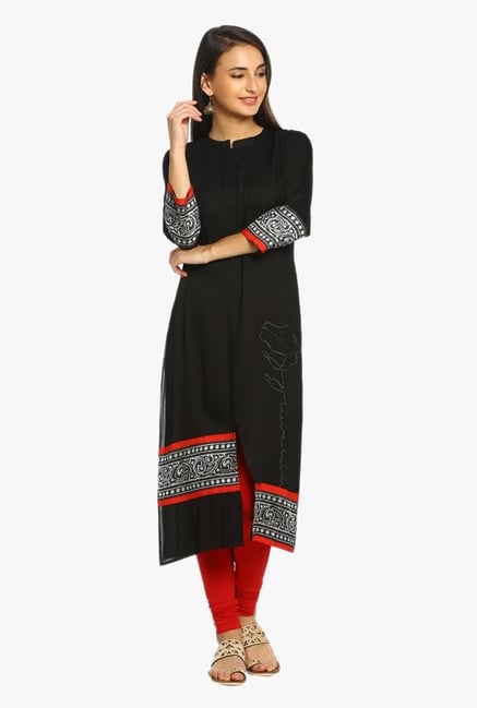 Soch Black Printed Cotton Kurta Soch Black Printed Cotton Kurta