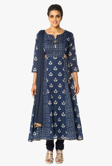 Soch Navy Printed Cotton Anarkali Churidar Soch Navy Printed Cotton Anarkali Churidar
