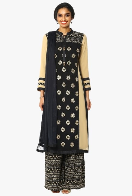 Soch Black & Beige Embroidered Georgette Suit Set Soch Black & Beige Embroidered Georgette Suit Set