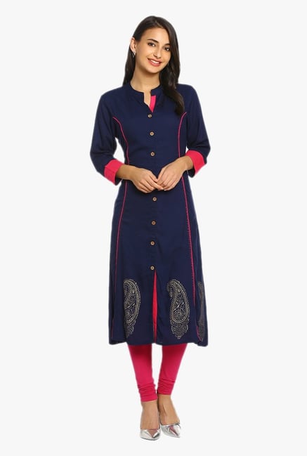 Soch Navy Printed Cotton Kurta Soch Navy Printed Cotton Kurta