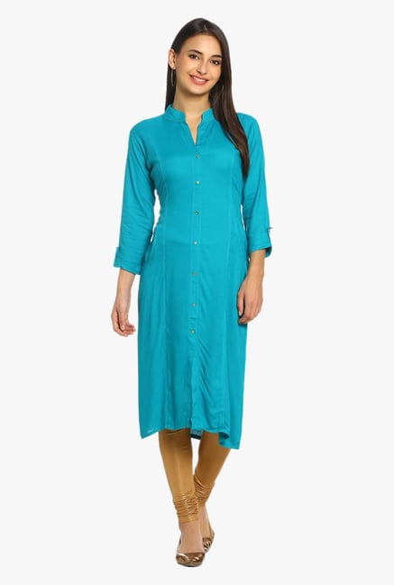 Soch Turquoise Regular Fit Cotton Kurta Soch Turquoise Regular Fit Cotton Kurta