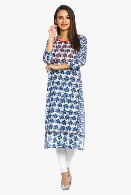 Soch Blue & Off White Printed Cotton Kurta Soch Blue & Off White Printed Cotton Kurta