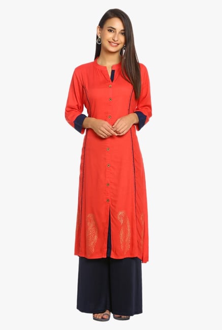 Soch Orange Printed Cotton Kurta Soch Orange Printed Cotton Kurta