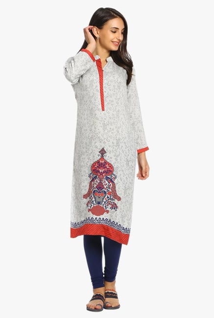 Soch Grey Printed Cotton Kurta Soch Grey Printed Cotton Kurta