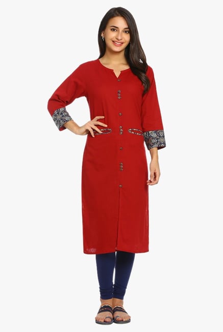 Soch Red Textured Cotton Kurta Soch Red Textured Cotton Kurta