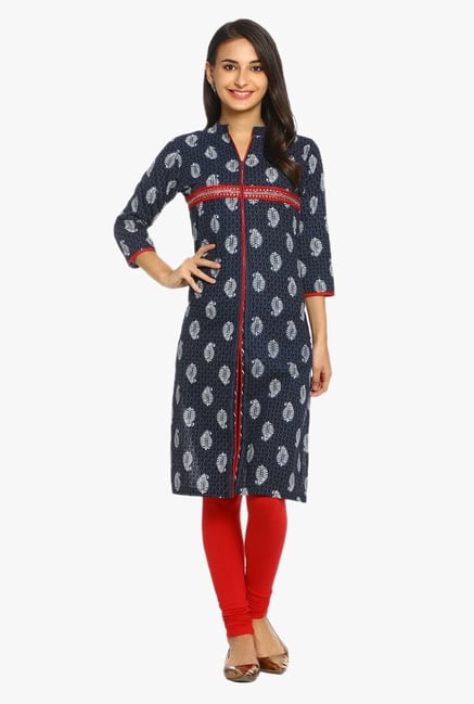 Soch Navy Printed Cotton Kurta Soch Navy Printed Cotton Kurta