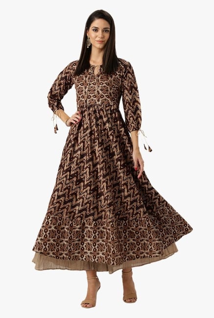 Libas Brown Printed Cotton Kurta Libas Brown Printed Cotton Kurta