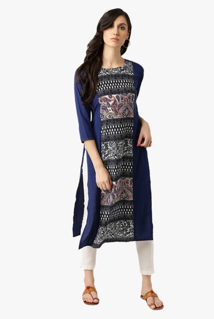 Libas Navy Printed Polyester Kurta Libas Navy Printed Polyester Kurta