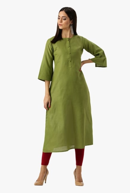 Libas Green Textured Cotton Kurta Libas Green Textured Cotton Kurta