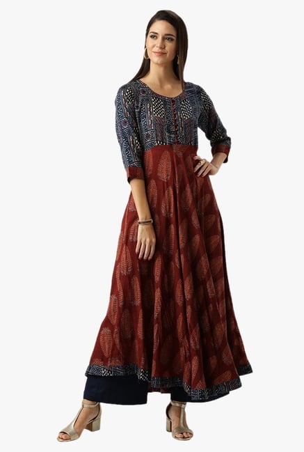 Libas Brown Printed Rayon Kurta Libas Brown Printed Rayon Kurta