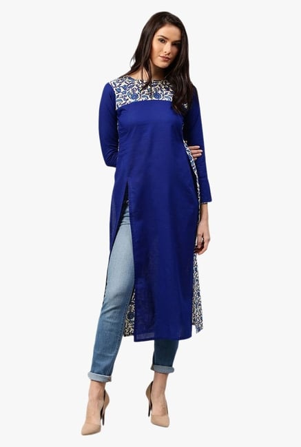 Libas Ink Blue Printed Cotton Kurta Libas Ink Blue Printed Cotton Kurta