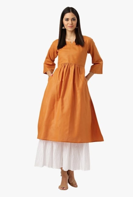 Libas Orange Textured Cotton Kurta Libas Orange Textured Cotton Kurta