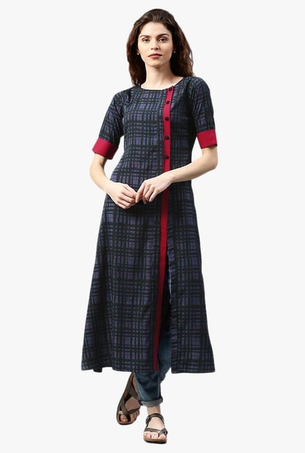 Libas Black & Navy Checks Crepe Kurta Libas Black & Navy Checks Crepe Kurta