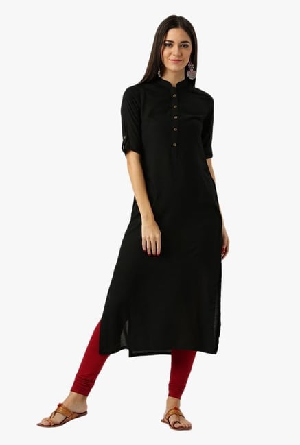 Libas Black Regular Fit Rayon Kurta Libas Black Regular Fit Rayon Kurta