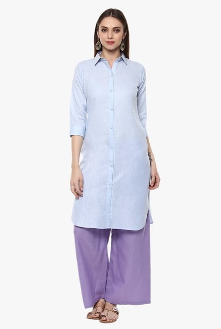 Libas Blue Textured Cotton Kurta Libas Blue Textured Cotton Kurta