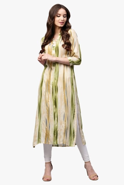 Libas Beige & Olive Printed Rayon Straight Kurta Libas Beige & Olive Printed Rayon Straight Kurta