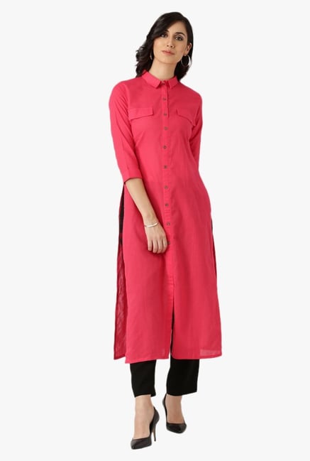 Libas Pink Regular Fit Cotton Kurta Libas Pink Regular Fit Cotton Kurta