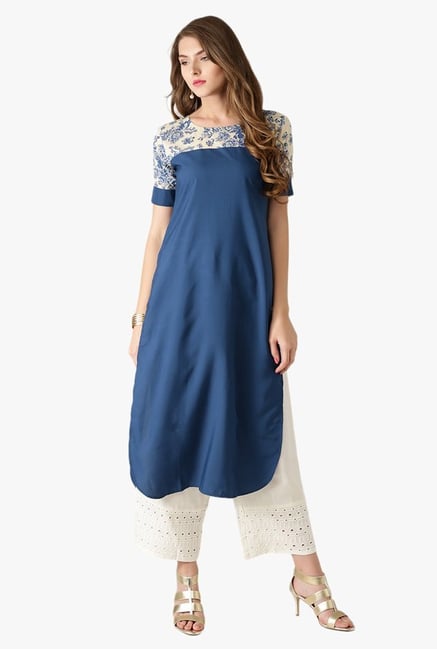 Libas Navy Printed Polyester Kurta Libas Navy Printed Polyester Kurta