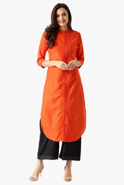 Libas Orange Textured Cotton Kurta Libas Orange Textured Cotton Kurta
