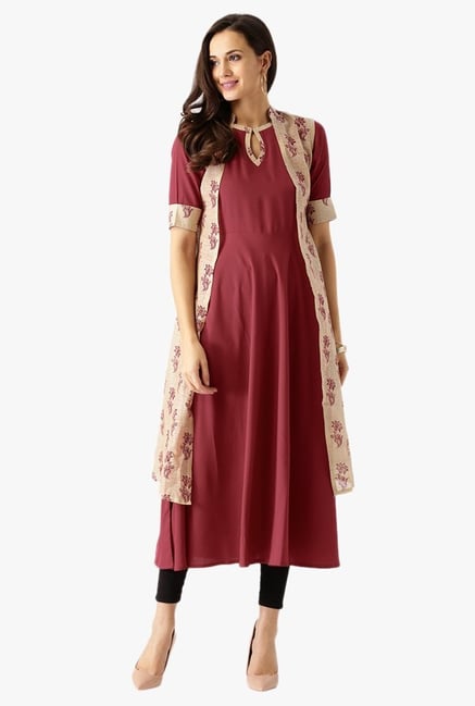 Libas Maroon & Beige Printed Cotton Kurta Libas Maroon & Beige Printed Cotton Kurta