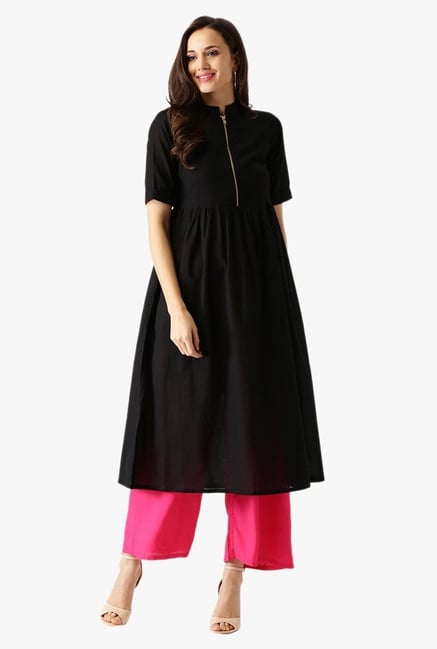 Libas Black Regular Fit Cotton Kurta Libas Black Regular Fit Cotton Kurta