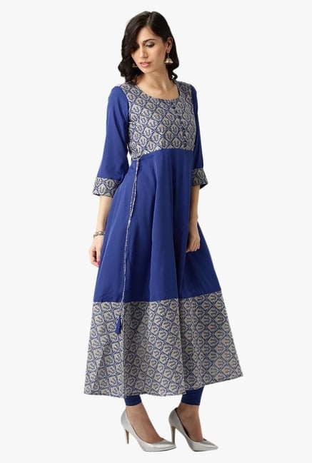 Libas Blue Printed Polyester Kurta Libas Blue Printed Polyester Kurta