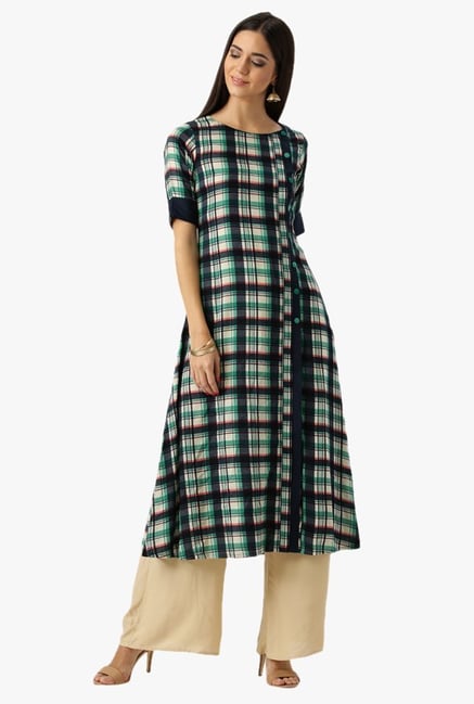 Libas Multicolor Checks Rayon Kurta Libas Multicolor Checks Rayon Kurta