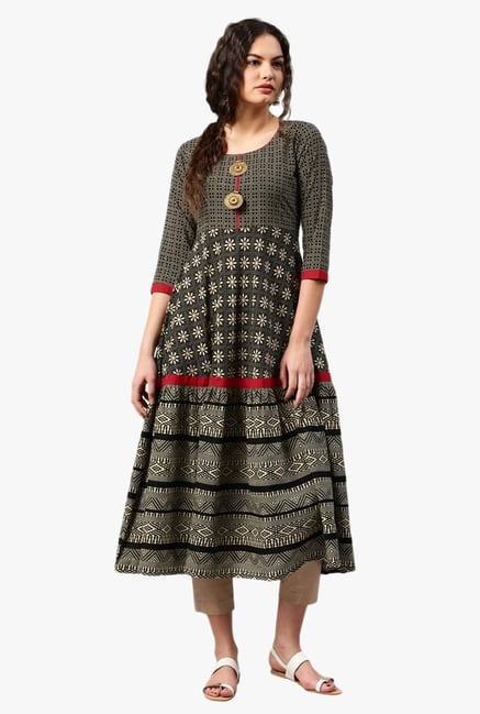 Libas Black & Beige Printed Cotton Kurta Libas Black & Beige Printed Cotton Kurta