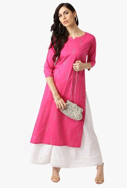 Libas Pink Printed Rayon Kurta Libas Pink Printed Rayon Kurta