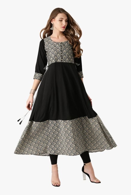 Libas Black Printed Polyester Kurta Libas Black Printed Polyester Kurta