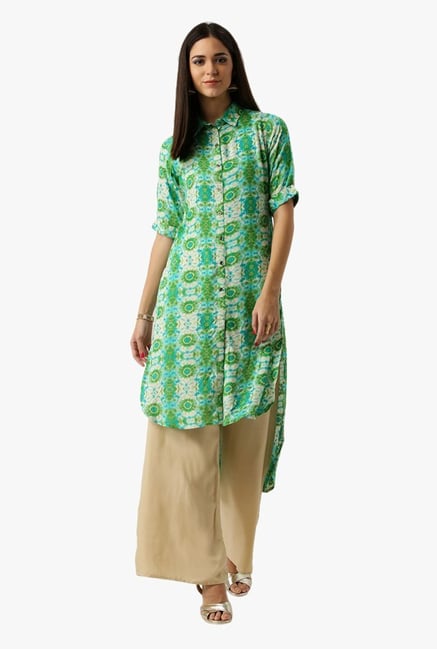 Libas Green Printed Rayon Kurta Libas Green Printed Rayon Kurta