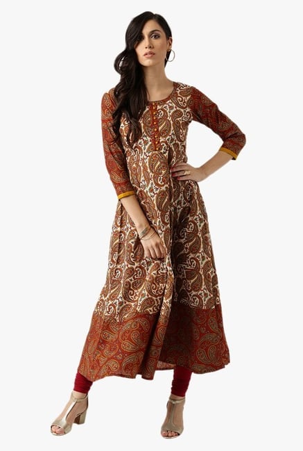 Libas Brown Paisley Print Cotton Kurta Libas Brown Paisley Print Cotton Kurta
