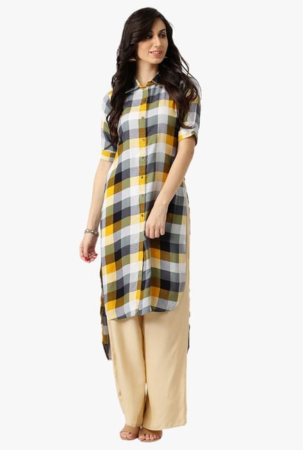 Libas Multicolor Checks Rayon Kurta Libas Multicolor Checks Rayon Kurta