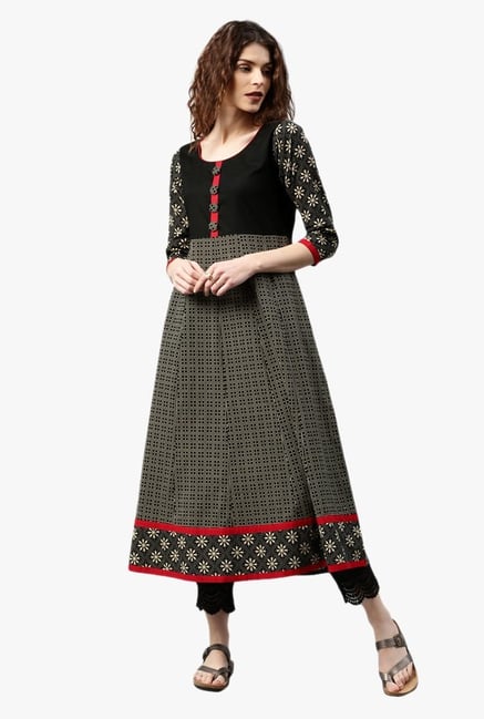 Libas Black & Beige Printed Cotton Kurta Libas Black & Beige Printed Cotton Kurta
