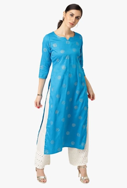 Libas Blue Printed Rayon Kurta Libas Blue Printed Rayon Kurta