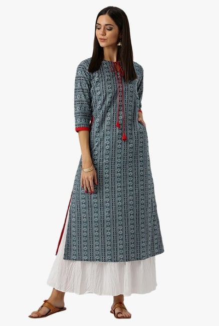 Libas Grey Printed Cotton Kurta Libas Grey Printed Cotton Kurta