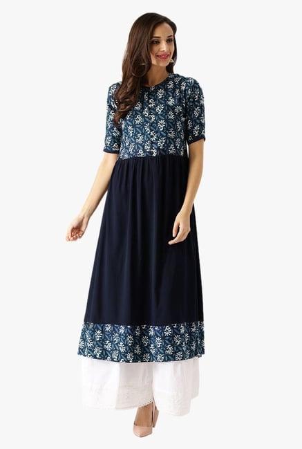 Libas Navy Printed Polyester Kurta Libas Navy Printed Polyester Kurta