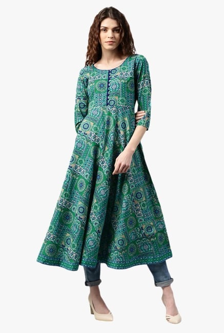 Libas Green Printed Cotton Kurta Libas Green Printed Cotton Kurta