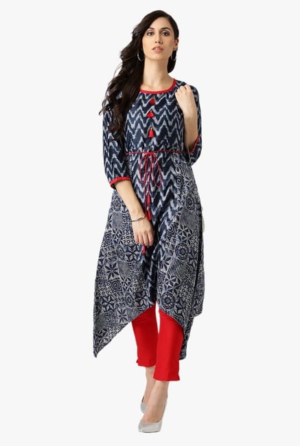 Libas Navy Printed Cotton Kurta Libas Navy Printed Cotton Kurta