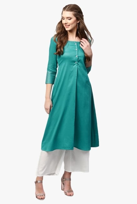 Libas Green Regular Fit Cotton A-Line Kurta Libas Green Regular Fit Cotton A-Line Kurta