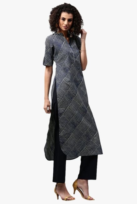 Libas Navy Printed Cotton Pathani Kurta Libas Navy Printed Cotton Pathani Kurta