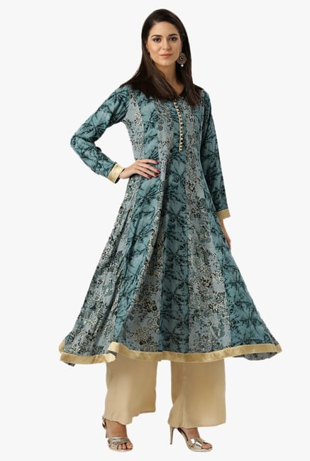 Libas Blue Printed Rayon Kurta Libas Blue Printed Rayon Kurta