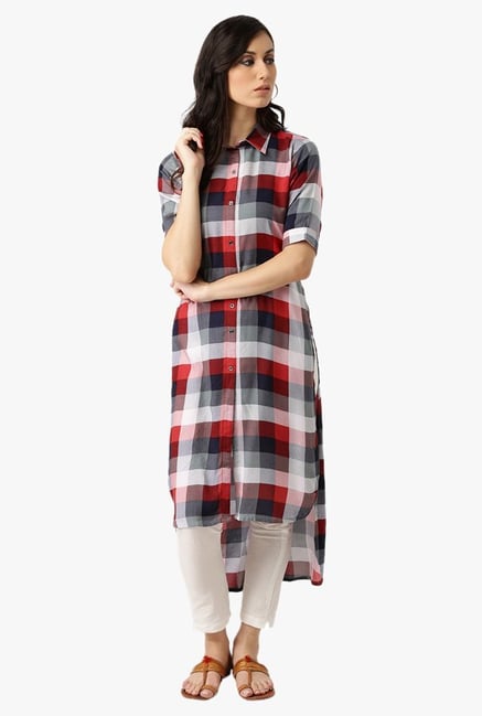 Libas Multicolor Checks Rayon Kurta Libas Multicolor Checks Rayon Kurta