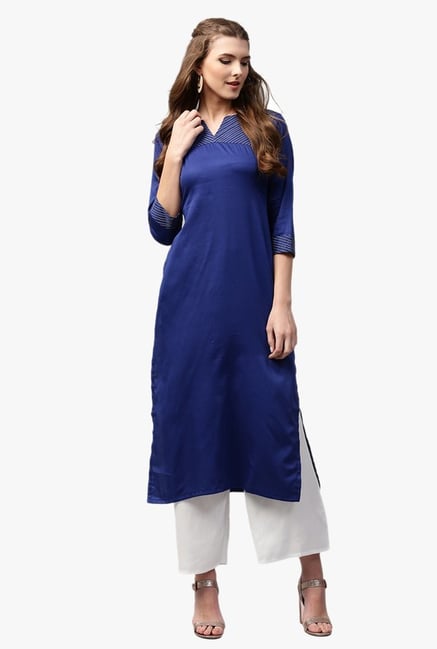 Libas Ink Blue Regular Fit Cotton Straight Kurta Libas Ink Blue Regular Fit Cotton Straight Kurta