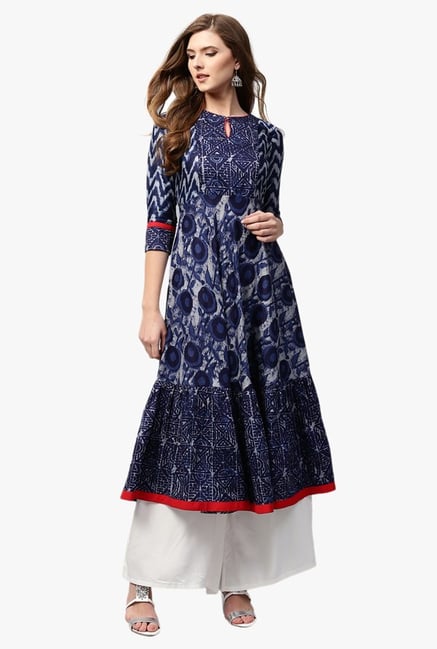 Libas Navy Printed Cotton Anarkali Kurta Libas Navy Printed Cotton Anarkali Kurta
