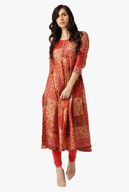 Libas Orange Printed Cotton Kurta Libas Orange Printed Cotton Kurta