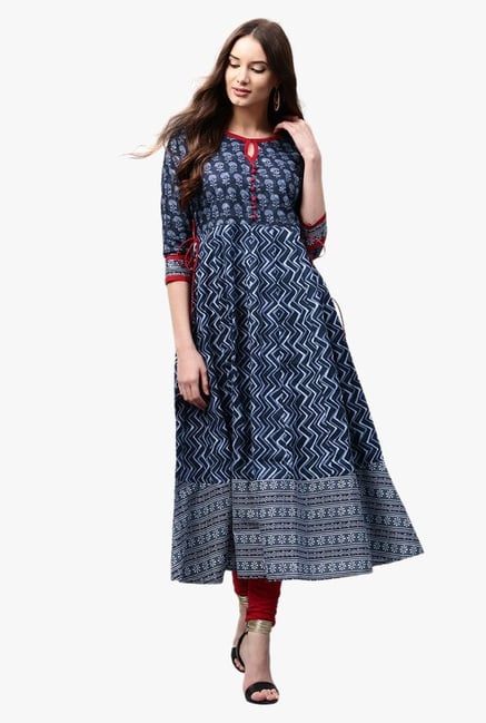 Libas Navy Printed Cotton Anarkali Kurta Libas Navy Printed Cotton Anarkali Kurta