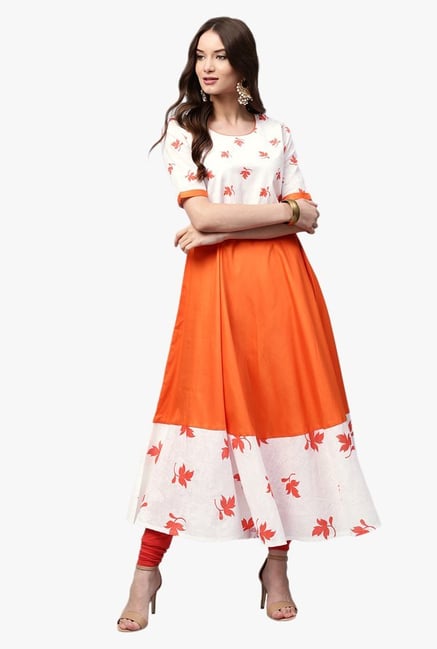 Libas Orange & White Printed Cotton Anarkali Kurta Libas Orange & White Printed Cotton Anarkali Kurta